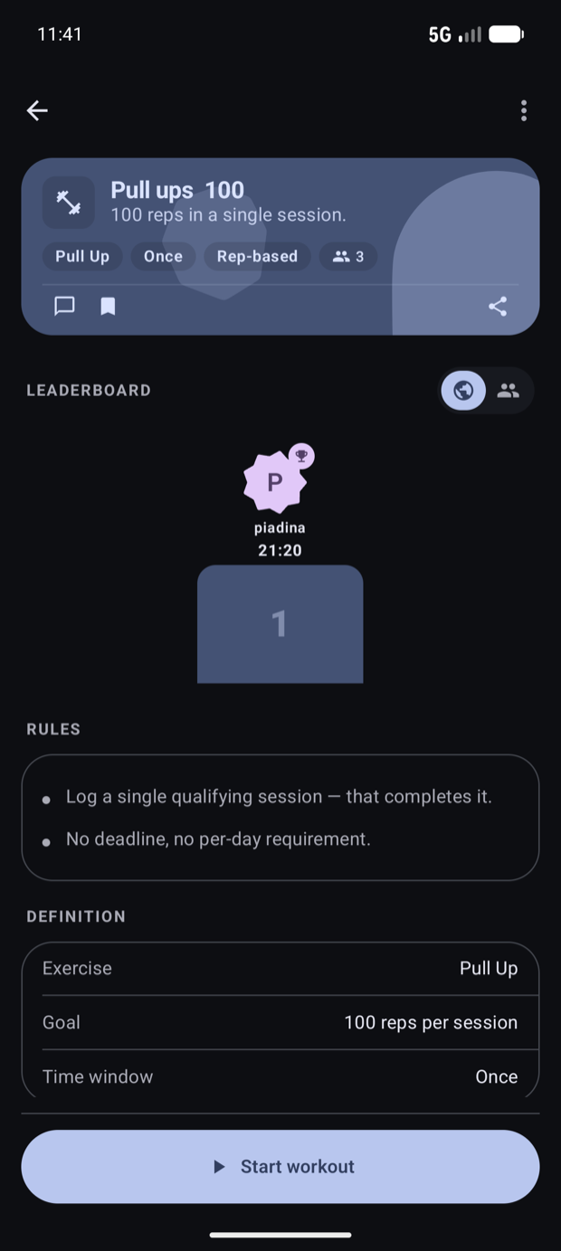 Rep challenge detail with leaderboard podium